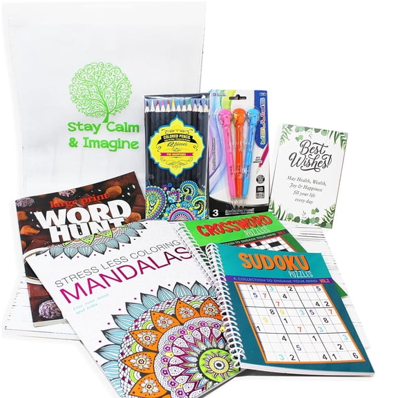 Get Well Soon Art kit home activities adult coloring books & pencils care package Gift basket feel better soon gift for sick friend women, men, covid or after surgery for Stress relief & Relaxation