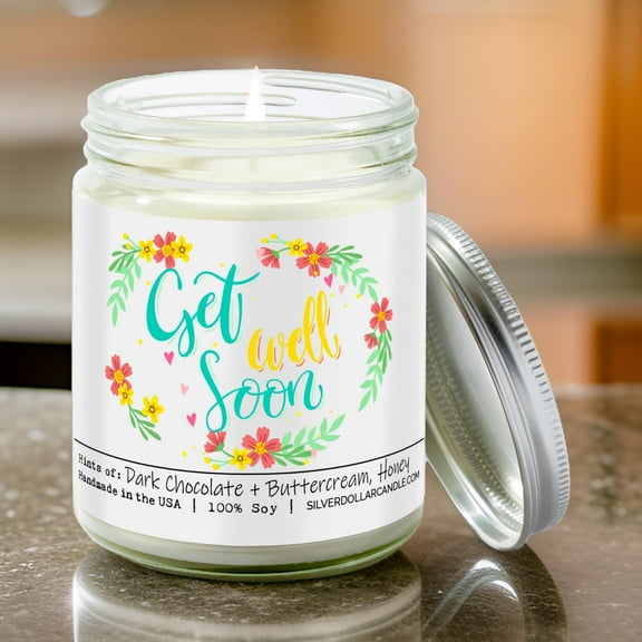 Get Well Soon Candle - 9oz Soy Wax Candle, Handcrafted with Cotton Wick, Chocolate Brownie Fragrance, Eco-Friendly Packaging