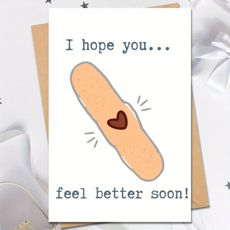 Get Well Soon Card – Cute Band-Aid Design with Heart – Blank