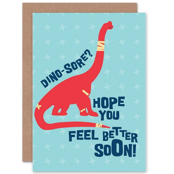 Get Well Soon Card Dinosaur Pun Cute Greetings Card Plus Envelope Blank inside