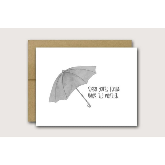 Get Well Soon Card – "Sorry You're Feeling Under the Weather" Umbrella Design – Blank Inside for Personal Messages – Perfect for Cheerful Support & Encouragement
