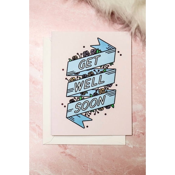 Get Well Soon Card with Floral Artwork, Colorful Design, Ideal for Friends or Family, Perfect for Recovery Support