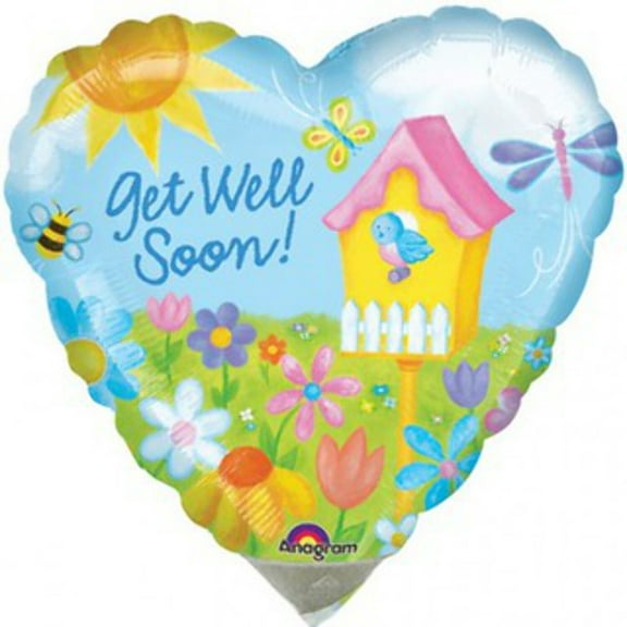 Get Well Soon Garden Scence 30 Inch Heart Shaped Foil Mylar Balloon [08419]