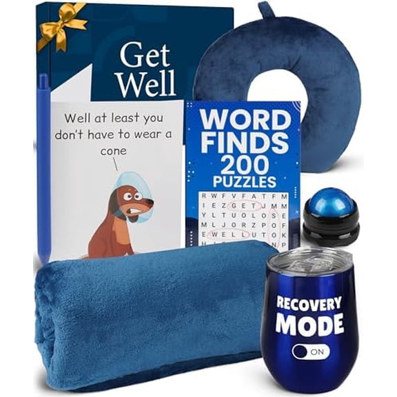 Get Well Soon Gift Basket for Men Recovery & After Surgery Care Package - Plush Blanket, Insulated Tumbler, Neck Pillow, Massage Roller, Puzzle Book, Funny Card, Pen$$Home Decor, Kitchen, & Other