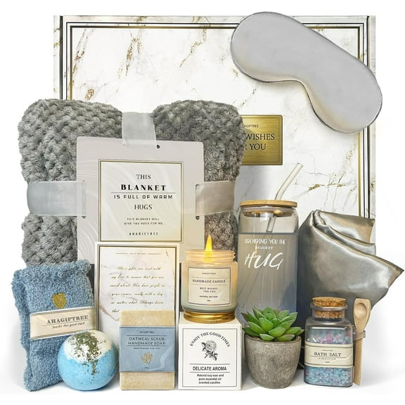 Get Well Soon Gift Baskets For Women,12PC Get Well Gifts for Women After Surgery,Birthday,Care Package,Grief,Sympathy Gifts,Condolences Gift Basket (grayish)