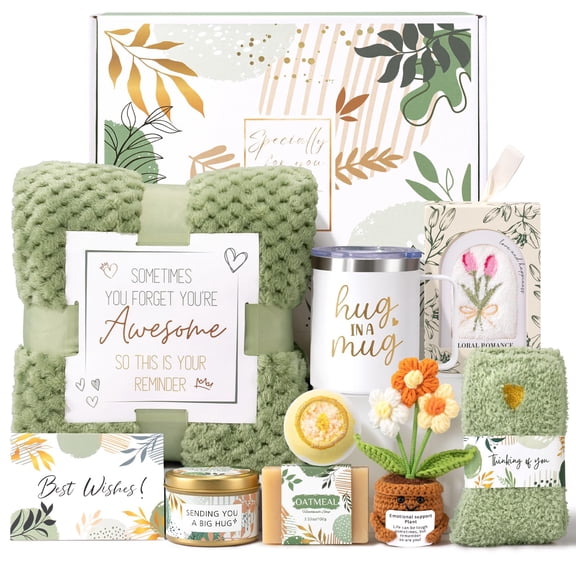 Get Well Soon Gift Baskets for Women, Sending Warmth Gift, Self Care Gifts, Spa Care Package After Surgery Inspirational Thinking of You Sympathy Gift, Birthday Mother's Day Easter Gifts