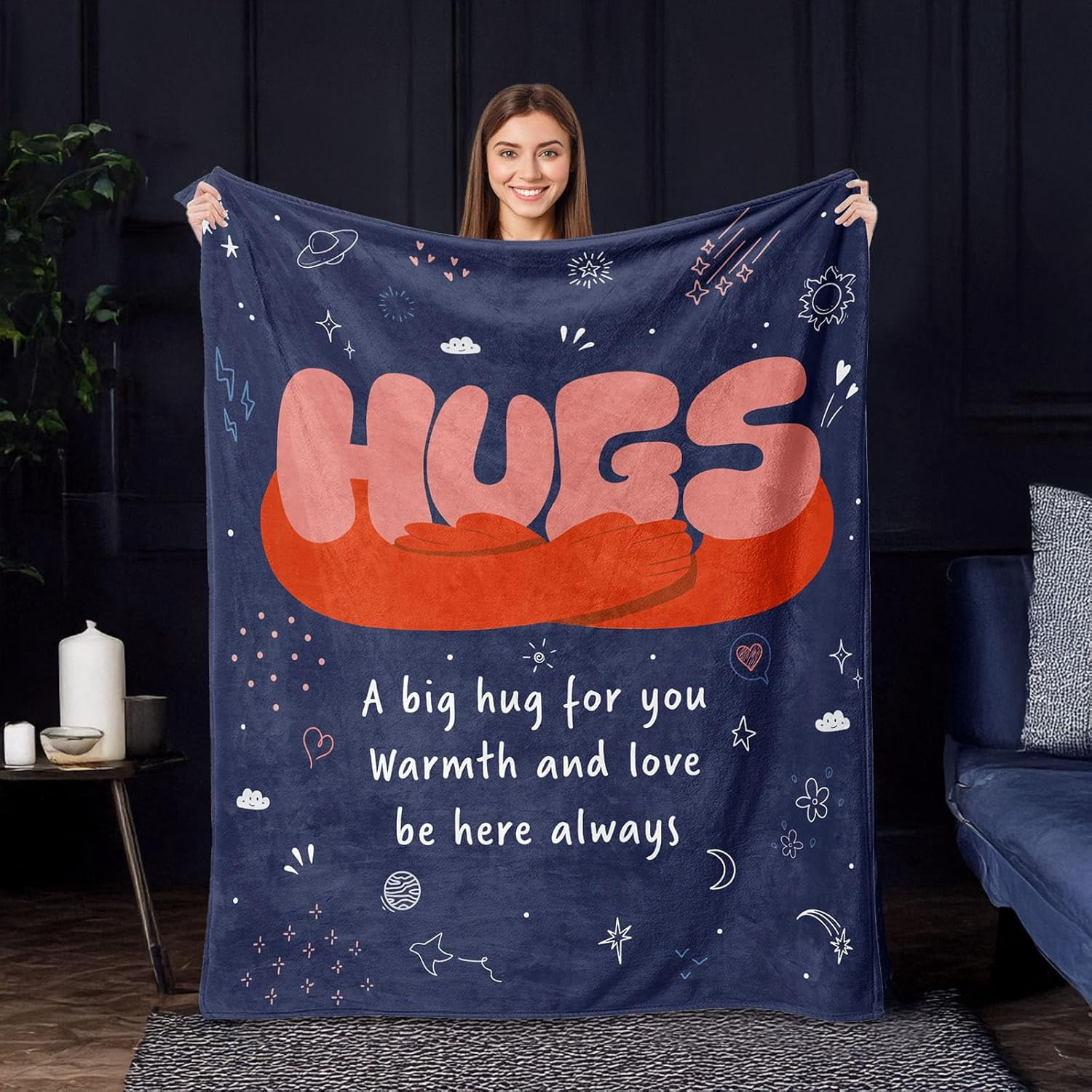 Big Hug Flannel Blanket – 50x40 Inches, Get Well Soon Gift For Women, Inspirational Heart Pattern