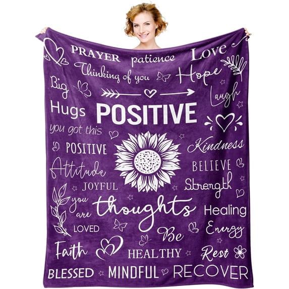 Get Well Soon Gifts for Women, Inspirational Gifts for Women, Hug Healing Blanket Purple 60’’X50’’, Feel Better/Thinking of You/Encouragement/Surgery Recovery/Cancer Care Gifts for Women