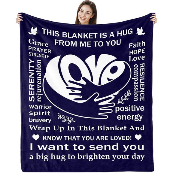 Get Well Soon Gifts for Women Men, Hug Throw Blanket, Thinking of You Gift for Mom Friend Sister, Feel Better Soon Inspirational Sympathy Gifts, After Surgery Recovery Gifts, Healing Blanket Blue