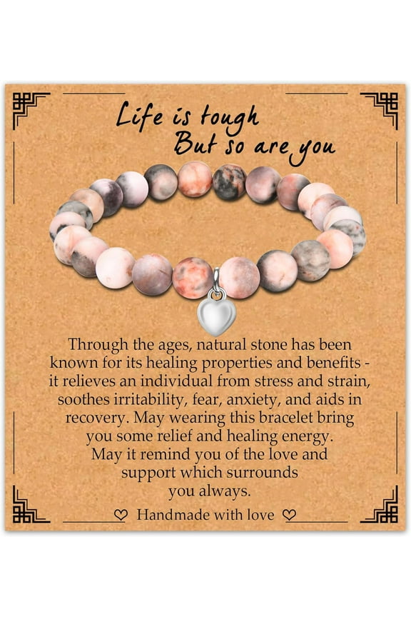 Get Well Soon Gifts for Women, Natural Stone Amethyst Healing Stretch Bracelet, Inspirational Stress Relief Gifts Surgery Recovery Jewelry Gifts for Women Teen Girls