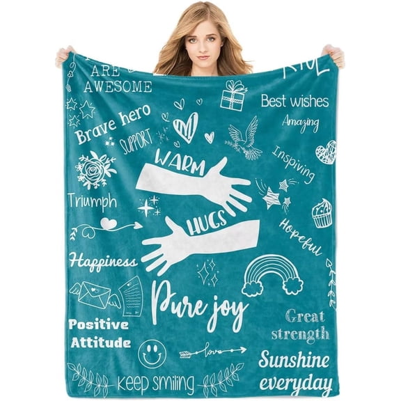 Get Well Soon Gifts for Women, Super Soft Warm Hug Blanket for Girls, Inspirational Gifts Compassion Healing Throw Blanket, Positive Energy Flannel Blanekt, Chemo Breast Cancer Recovery Gift, 50x60 In