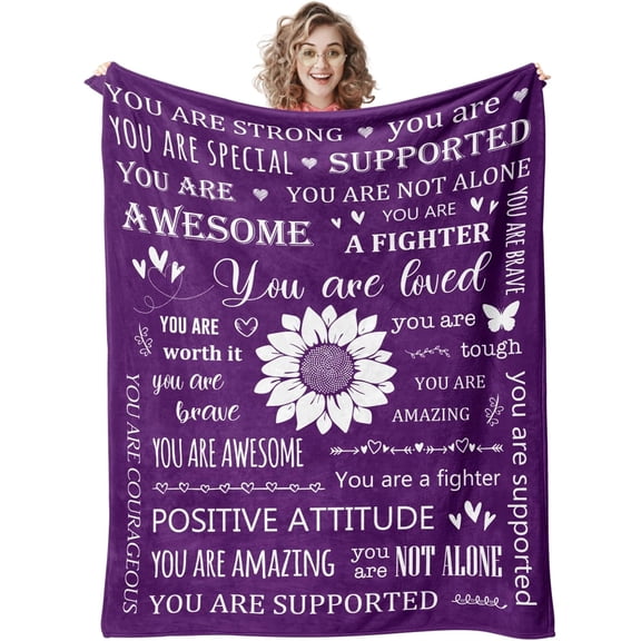 Get Well Soon Gifts for Women After Surgery, Inspirational/Thinking of You/Relaxing/Relaxation/Christmas/Sunflower/Spiritual/Feel Better/Cancer Care Gifts for Women, Purple Hug Love Blanket 60"X50"