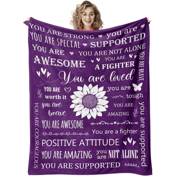 Get Well Soon Gifts for Women After Surgery, Inspirational/Thinking of You/Relaxing/Relaxation/Christmas/Sunflower/Spiritual/Feel Better/Cancer Care Gifts for Women, Purple Hug Love Blanket 60"X50"