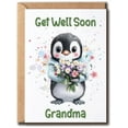 thumbnail image 1 of Get Well Soon Grandma Card - Penguin Get Well Card - Feel Better Card - Penguin Holding Flower Card - Greeting Card - Speedy Recovery Card$$Office, 1 of 8