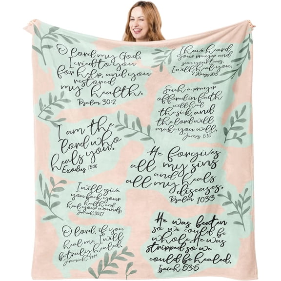 Get Well Throw Blanket Breast Cancer Gifts for Women Grief Healing Sympathy with Bible Verse Scriptures Caring Gift 60"*50"