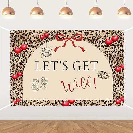 Let's Get Wild Backdrop Leopard Photography Background Cherry Cheetah Backdrop for Jungle Safari Animal Birthday Bachelorette Party Decorations Party Supplies 5 * 3ft