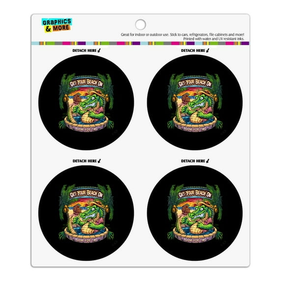 Get Your Beach On Gator Tropical Tiki Bar Refrigerator Fridge Locker Vinyl Circle Magnet Set