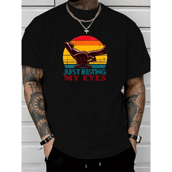 Get Your Chill On Pattern for Mens T Shirts with Sunset 'JUST RESTING MY EYES' Graphic Tees Casual Tops Black,S