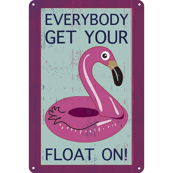 Get Your Float On 12" x 8" Pool Sign Pink Flamingo Pool Float Decor Aluminum Sign Home Pool Outdoor Decor