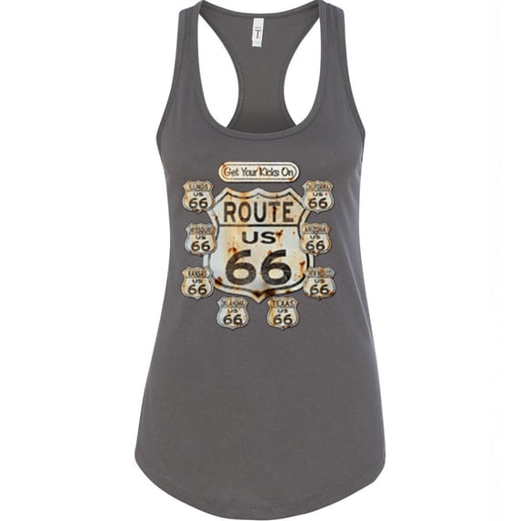 Get Your Kick On Route 66 Printed Lady Tank Top Color Charcoal 2X-Large