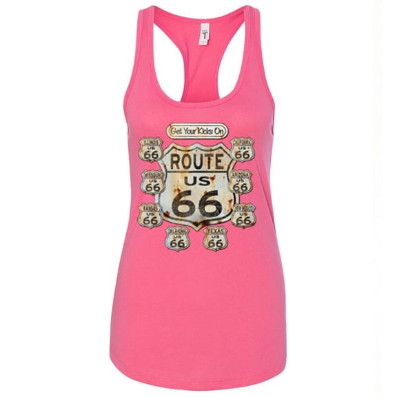 Get Your Kick On Route 66 Printed Lady Tank Top Color Hot Pink 2X-Large
