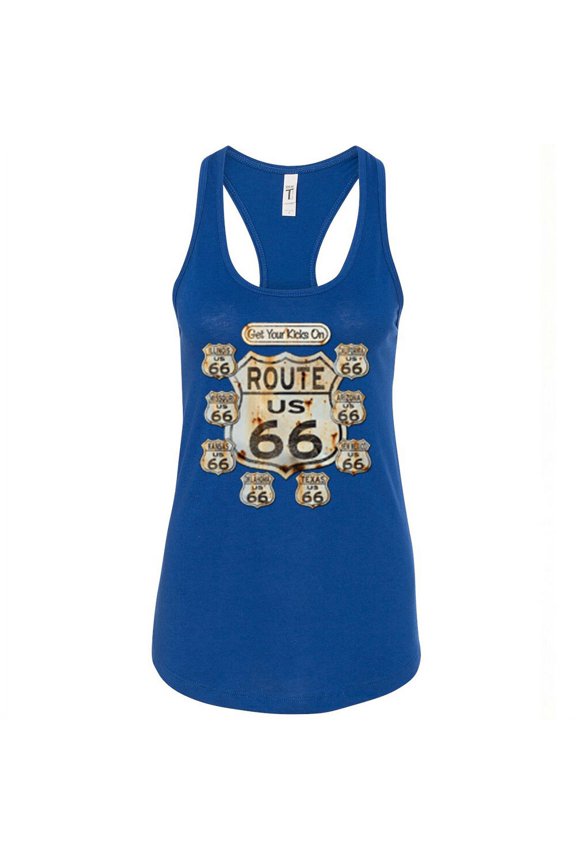 Get Your Kick On Route 66 Printed Lady Tank Top Color Royal Blue Small