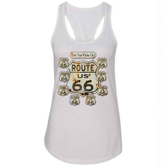 Get Your Kick On Route 66 Printed Lady Tank Top Color White 2X-Large