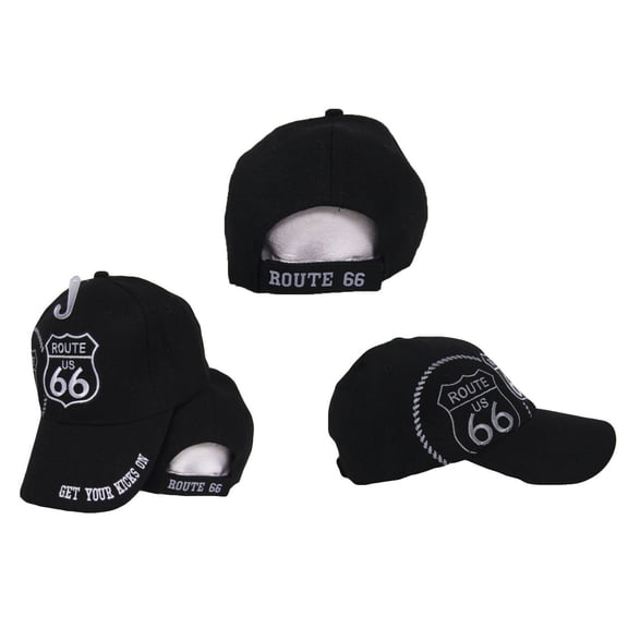 Get Your Kicks On US Route 66 Black Shadow Embroidered Baseball Cap