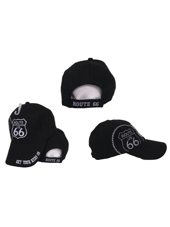 Get Your Kicks On US Route 66 Black Shadow Embroidered Baseball Cap