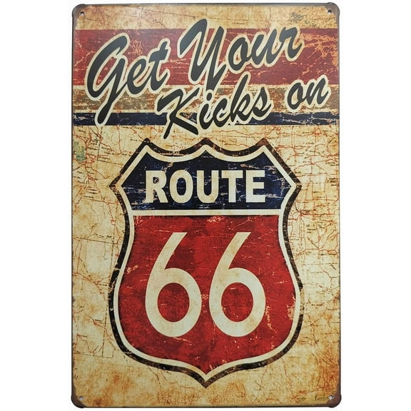 Get Your Kicks Route 66 Metal Retro Wall Plaque Decor Vintage Tin Sign