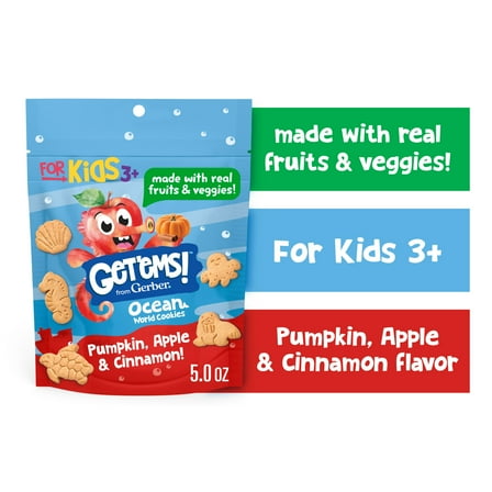 Gerber Get'ems Pumpkin, Apple & Cinnamon Cookies, Kid Snacks Made with Real Veggies & Fruits, 5 oz Bag