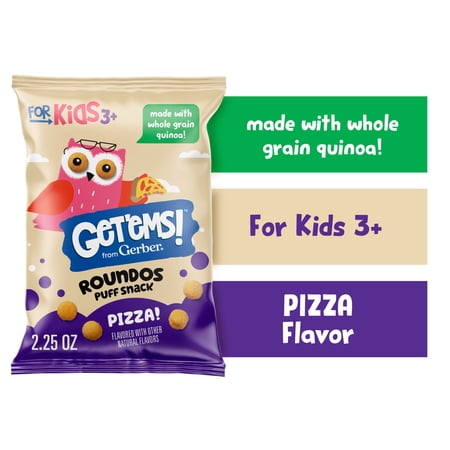 Get'ems from Gerber Pizza Roundos Puffs Snacks, Kids Snack Made with Whole Grain Quinoa, Calcium to Support Strong Bones 2.25 oz