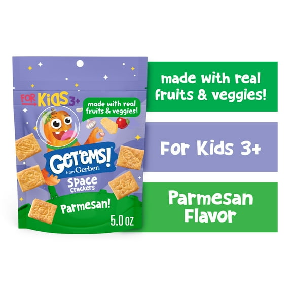 Get'ems from Gerber Parmesan Space Crackers, Kids Snack Made with Real Veggies & Fruits, Iron & Vitamin E 5 oz