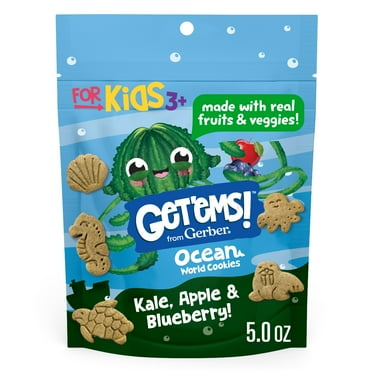 Get'ems from Gerber Kale, Apple & Blueberry Ocean World Cookies, Kids Snack Made with Real Veggies & Fruits, Iron & Vitamin E 5 oz