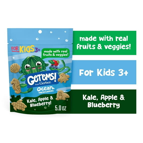Get'ems from Gerber Kale, Apple & Blueberry Cookies, Kids Snack Made with Real Veggies & Fruits, Iron & Vitamin E