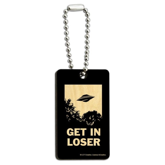 Get in Loser UFO Alien Abduction Funny Humor Wood Wooden Rectangle Keychain Key Ring