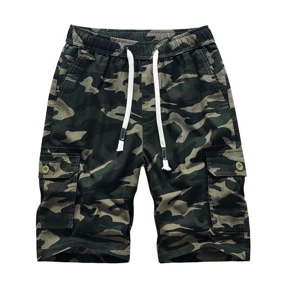 Get it today HOOMEUMY Men's Summer Cargo Shorts Cotton Loose Fit Multi-Pocket Drawstring Elastic Waist Beach Short Pants Plus Size Camouflage 6