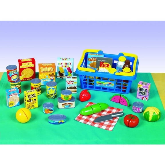 Small World Toys Kids Grocery Basket Play Food Set