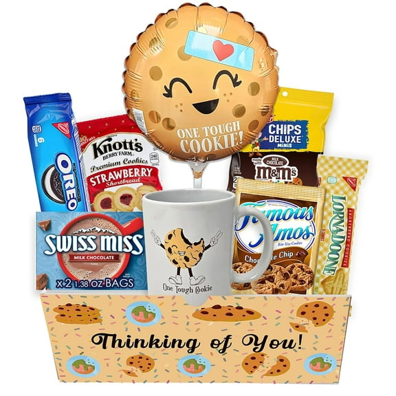 Get well Soon, One Tough Cookie Gift Basket, Care package Snack Box with Cookie, Balloon, Beautifully Feel better son for kids teenage or Adults, Original Unique gift box