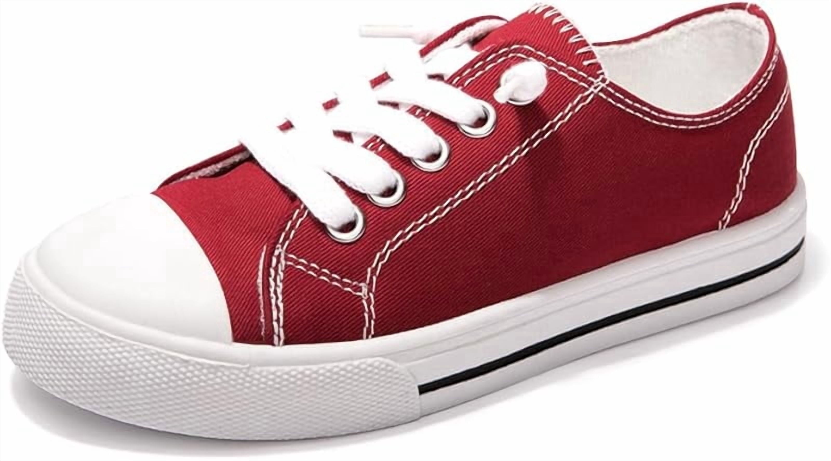 Boys Girls Sneakers Canvas Lace up Walking Shoes for Little Big Kids Size 11-6（Red，4）