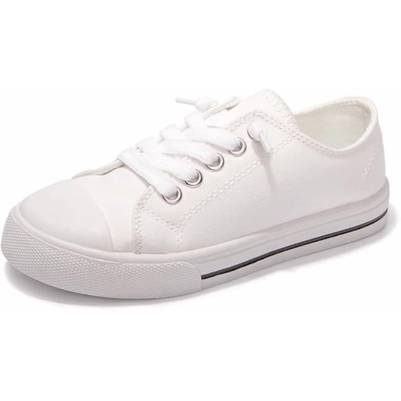 GetJump Boys Girls Sneakers Canvas Lace up Walking Shoes for Little Big Kids Size 11-6（White，11）