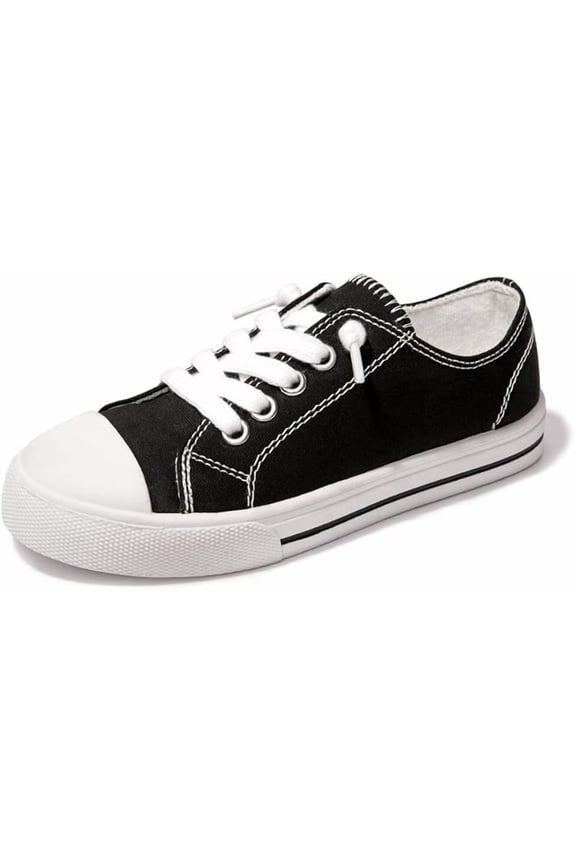 Boys Girls Sneakers Canvas Lace up Walking Shoes for Little Big Kids Size 11-6(Black,5)