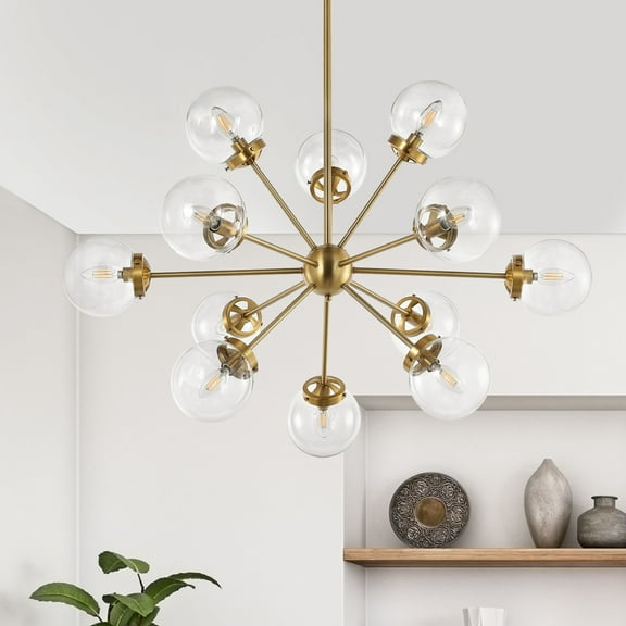GetLedel 12-Light Modern Sputnik Sphere Chandelier with Glass Globe Shades - 39.5" Gold Finish with Clear Glass Shades N/A Gold