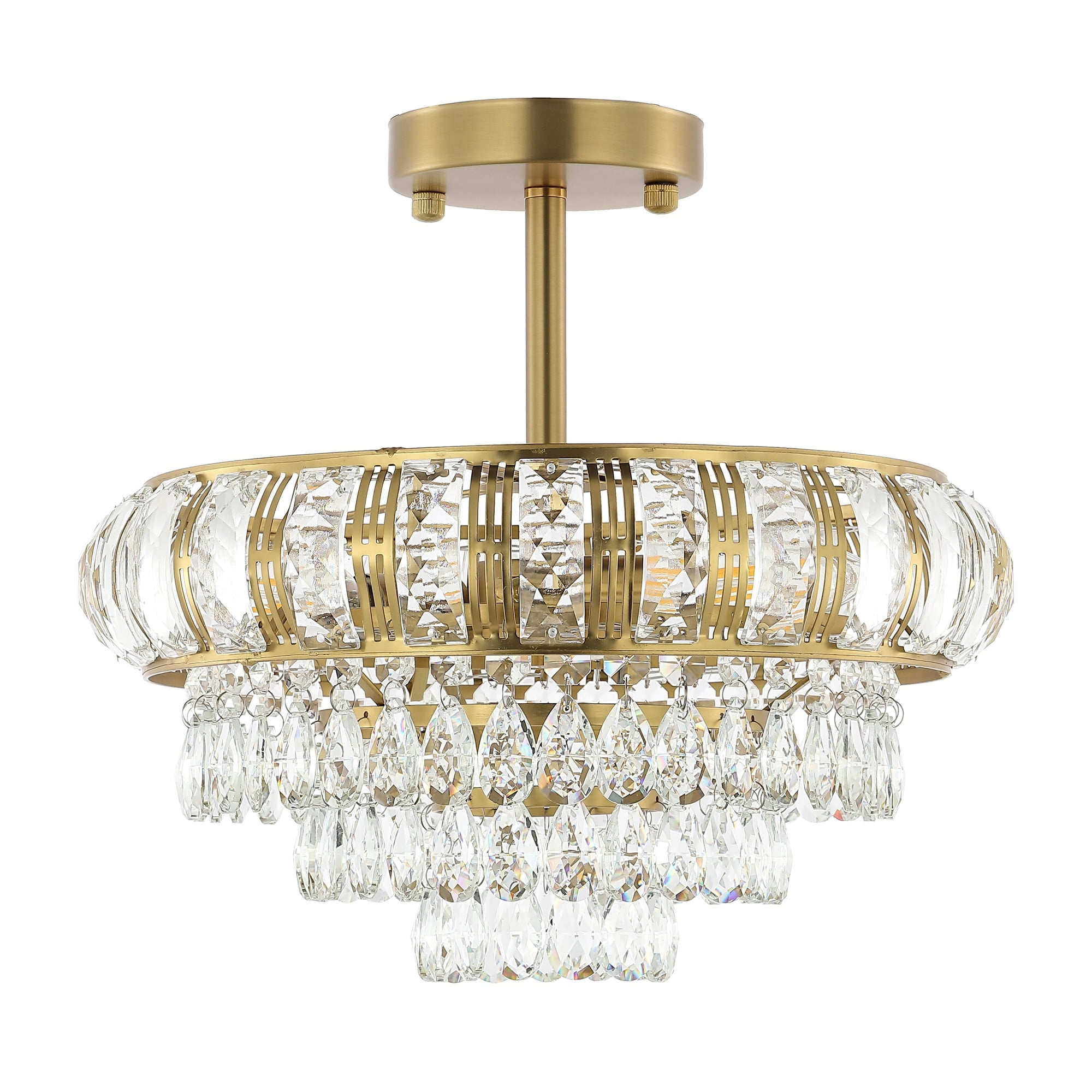 Gold Beaded Crystal 3-Light Semi Flush Mount Chandelier