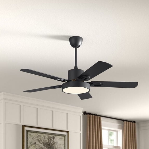 GetLedel 52-in Modern 5-Blade Black LED Ceiling Fan with Light Kit and Remote Control