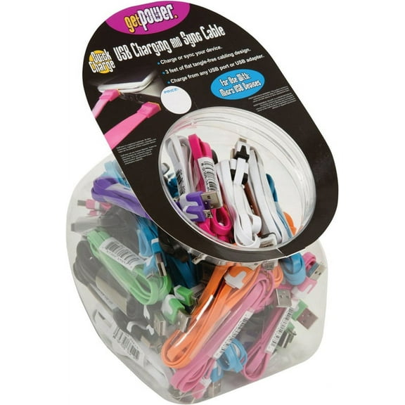 GetPower Micro USB Flat Cables Display Bowl, 50 Piece, Assorted Color