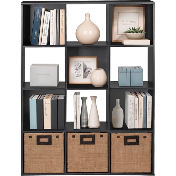 GetRich 12 Cube Storage Shelf Organizer Bookshelf with Open Back Closet Cabinet, DIY Plastic Modular Book Shelf for Organizing Closet Bins