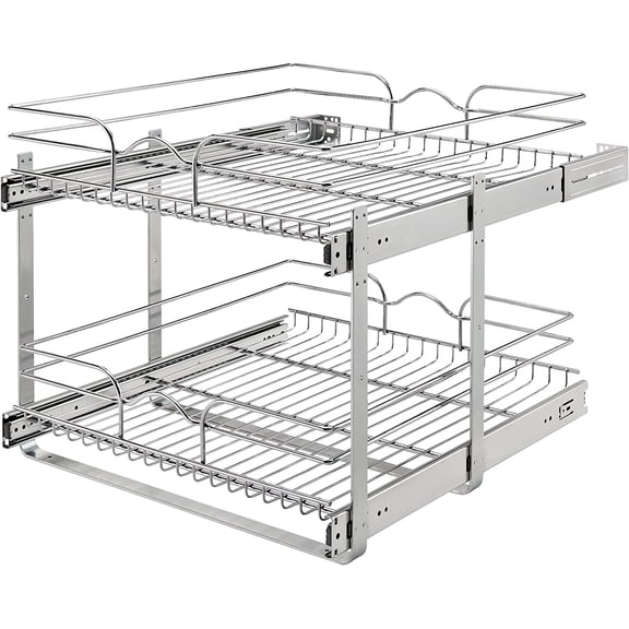 GetRich 2-Tier Pullout Shelf and Drawer Organizer for Kitchen Cabinets, Slide Out Storage Basket, Min Opening Width of 20.5", 21" x 22", 5WB2-2122CR-1