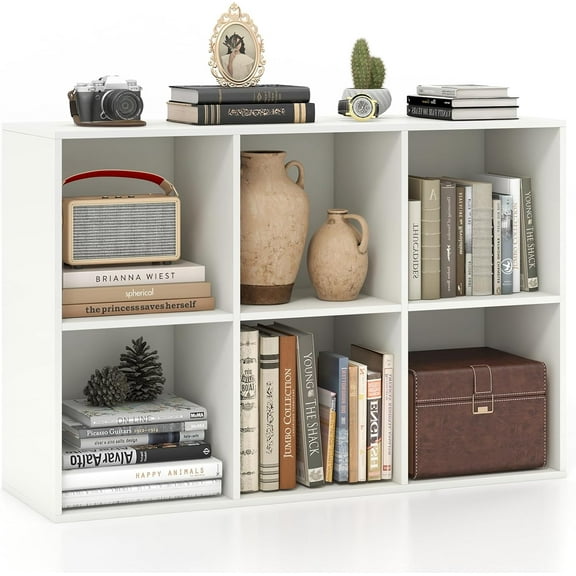 GetRich 6-Cube Bookcase, 3-Tier Cubby Bookshelf, Horizontal Vertical Display Rack with Anti-Tipping Kits, Modern Storage Organizer Shelf Unit for Bedroom, Living Room, Study Room, White