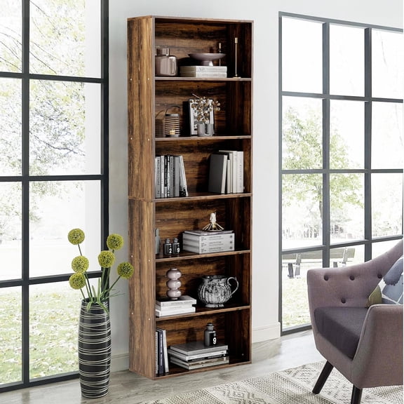 GetRich 71" Tall 6-Tier Bookshelf, Large Open Display Bookcase with Ample Storage, Floor Standing Book Shelf for Living Room, Home Office, Bed Room, Brown